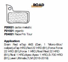 BRAKING PAD SRAM RED HYDRAULIC/SRAM LEVEL ULTIMATE/TLM